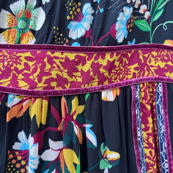 ANTHROPOLOGIE Adair Velvet Trimmed Floral Boho Midi Dress sz 8 US - Picture 13 of 14